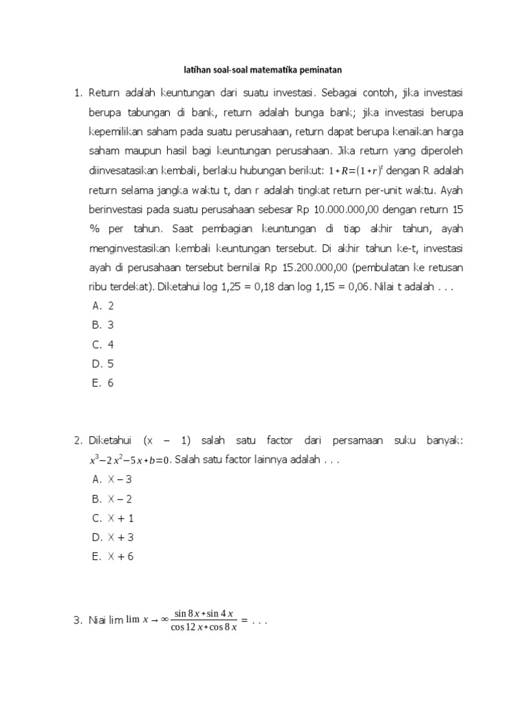 Latihan Soal Math P 2021 | PDF | Metode & Bahan Ajar | Sains & Matematika