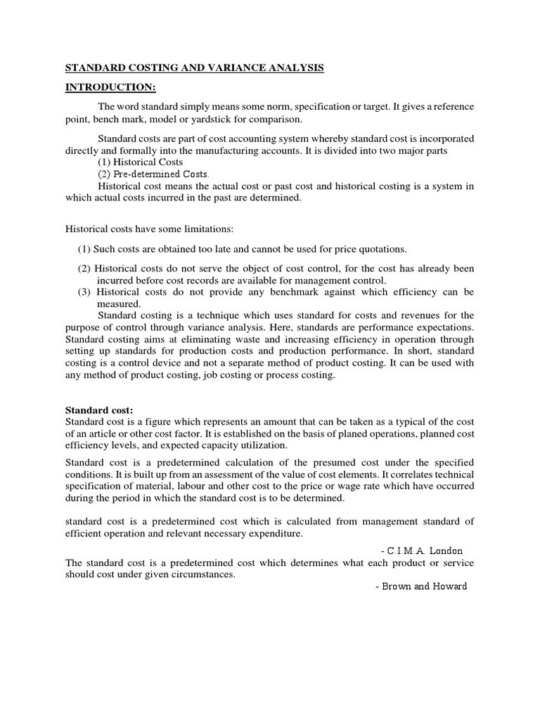 Standard Costing & Variance Analysis Guide | PDF | Cost | Cost Accounting