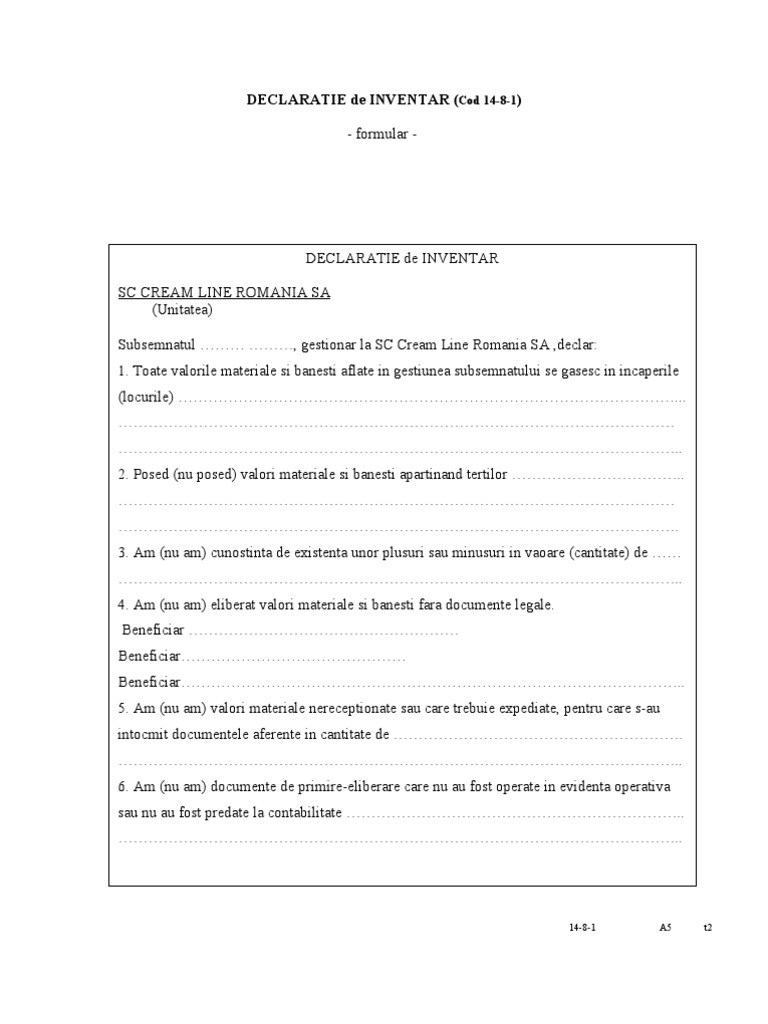 Declaratie de Inventar - Formular | PDF