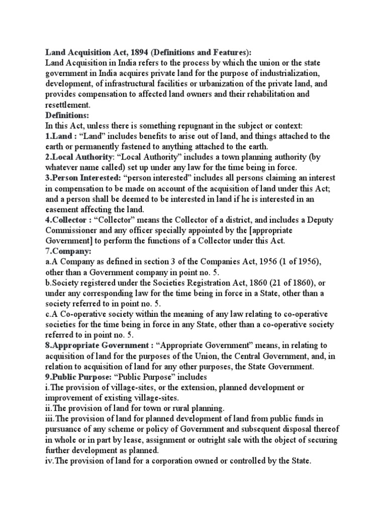 Land Acquisition Act 1894 In Land Law