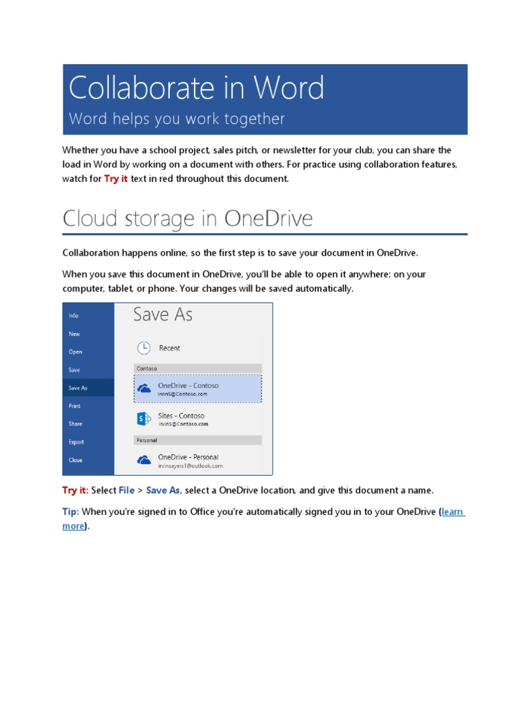 Collaborate in Word: Cloud Storage in Onedrive | PDF | Mobile Software ...