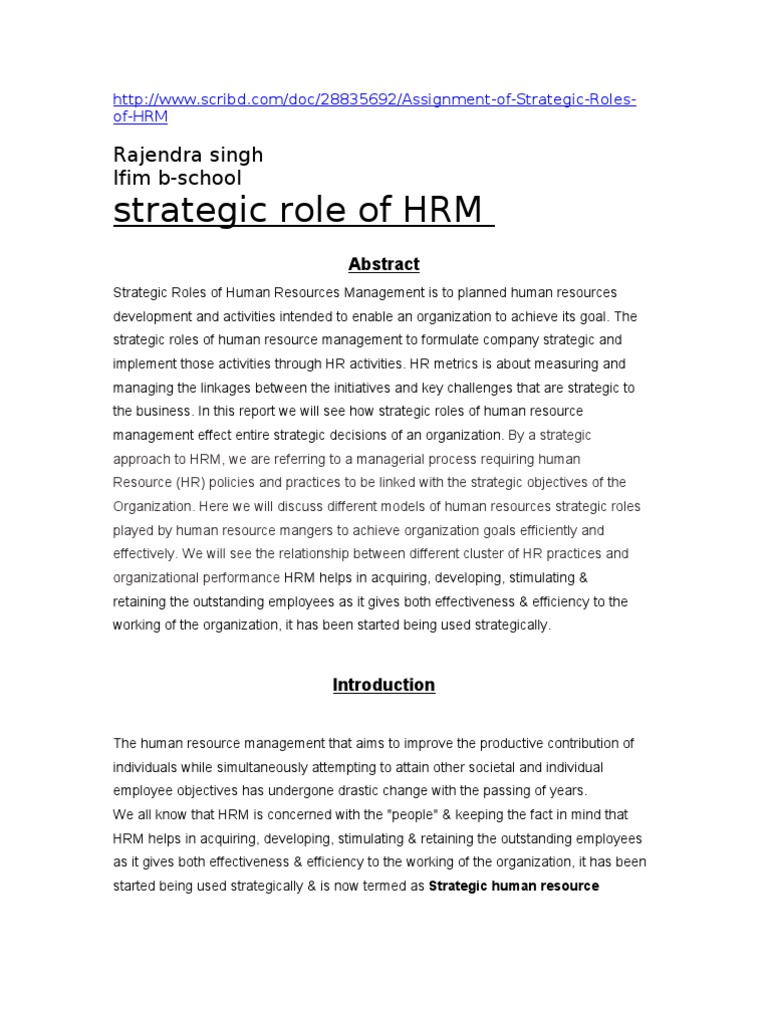 Strategic Role of HRM | PDF | Strategic Management | Human Resource ...