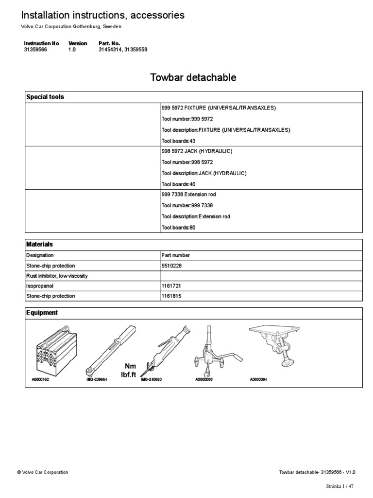 Special Tools Special Tools Instruction No Part. No. Instruction No