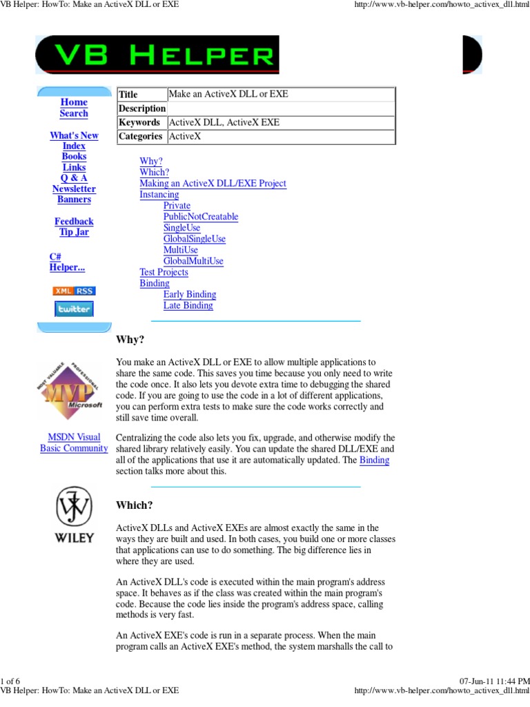 VB Helper - HowTo - Make An ActiveX DLL or EXE | PDF | Component Object ...