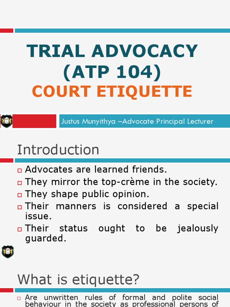 Court Etiquette Pdf Etiquette Judge