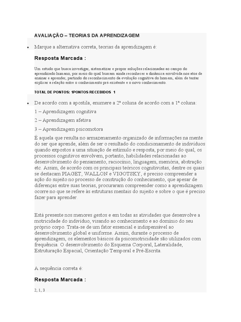 Avaliação das Teorias da Aprendizagem | PDF | Aprendizado | Behaviorismo