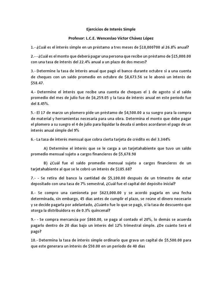 Ejercicios Prácticos de Interés Simple | PDF | Finanzas y dinero