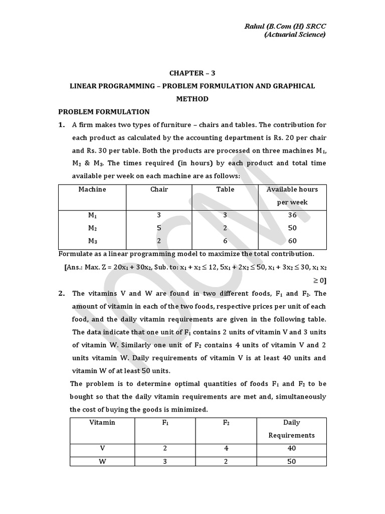 Chapter 3 Linear Programming Problem Formulation and Graphical