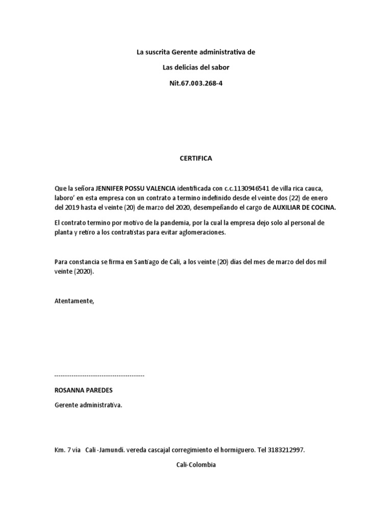 Carta de Terminacion de Contrato PDF