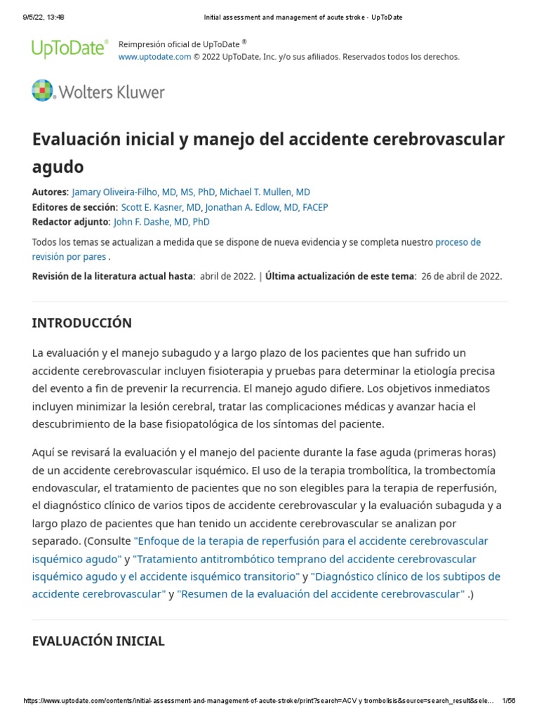 Initial Assessment and Management of Acute Stroke - UpToDate | PDF ...