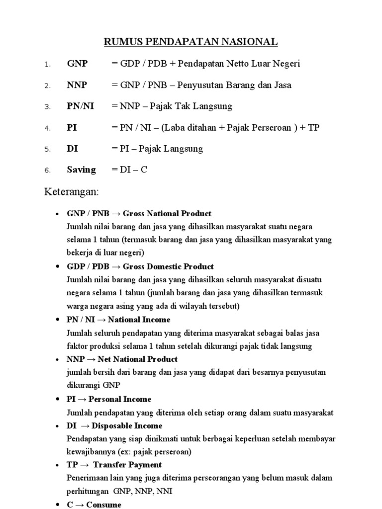 Rumus Pendapatan Nasional