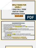 Sample Tasks For Level 1 2021-2022 FALL TERM End-Of-Term Speaking Exam XX.01.2022