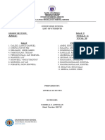 Adviser:: List of Students Grade/ Section: Male: 9 Female: 11 TOTAL: 20 Male Female