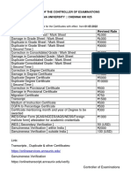 Type of Certificate Revised Rate: Office of The Controller of Examinations Anna University:: Chennai 600 025