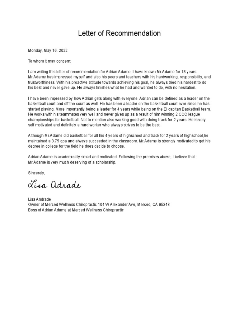 Recommendation for Adrian Adame | PDF | Career & Growth | Self-Improvement