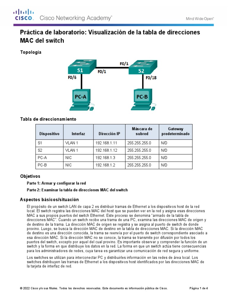 5.2.1.7 Lab - Viewing The Switch MAC Address Table | PDF | Conmutador ...