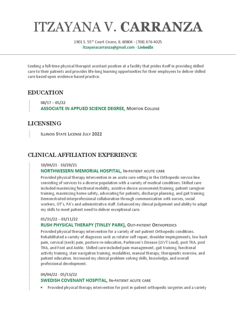 PTA Resume for Skilled Care Facility | PDF | Physical Therapy | Patient