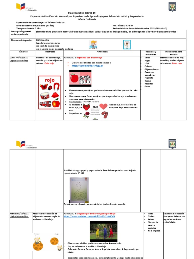 Plan Quincenal de Educación Inicial | PDF | Educación de la primera ...