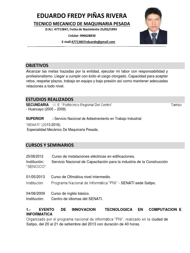 Modelo de currículum de un mecánico 2021 NUEVO PDF