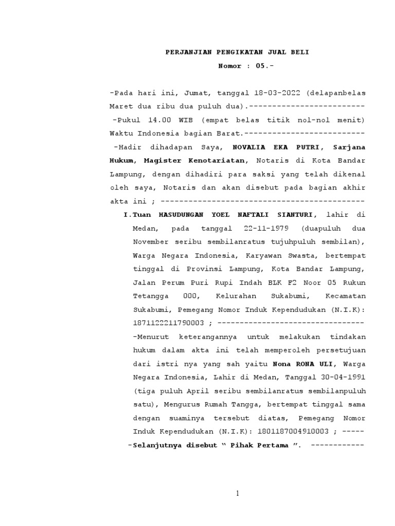 Perjanjian Jual Beli Tanah dan Bangunan | PDF
