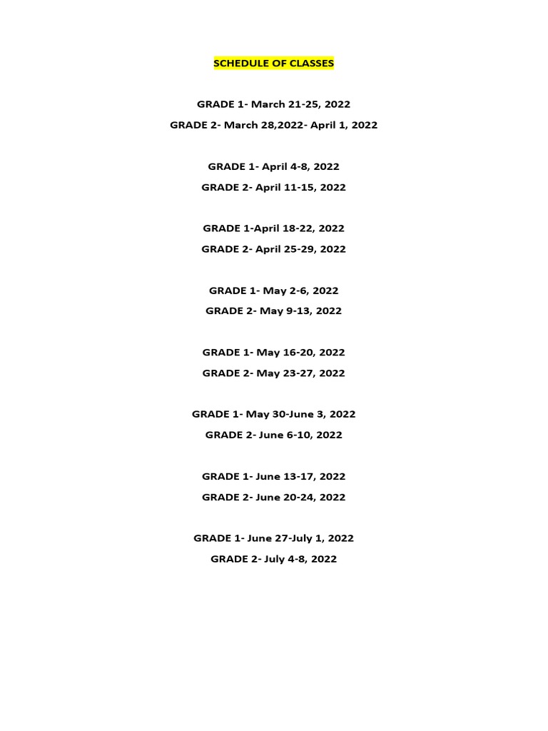 Class Schedule March-July 2022 | PDF
