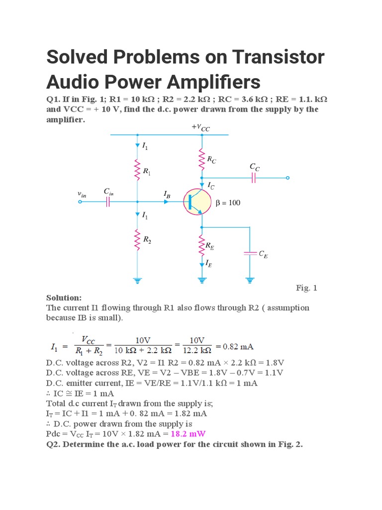Solved Problems on Class A Amplifiers | PDF | Amplifier | Bipolar ...