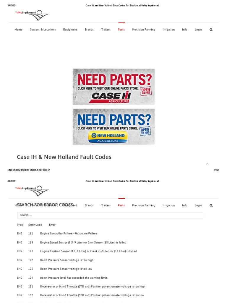Case IH and New Holland Error Codes PDF Fuel Injection Tractor