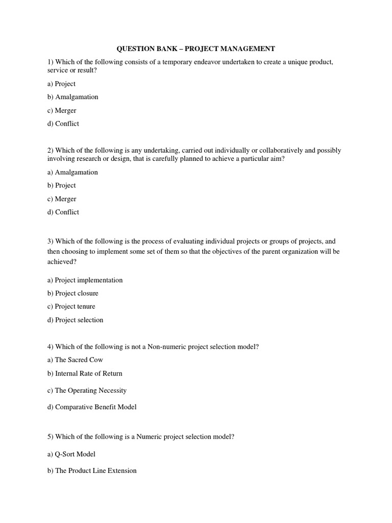 Project Management Question Bank | PDF | Project Management | Risk