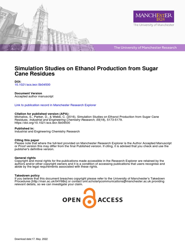 Simulation Studies On Ethanol Production From Sugar Cane Residues | PDF ...