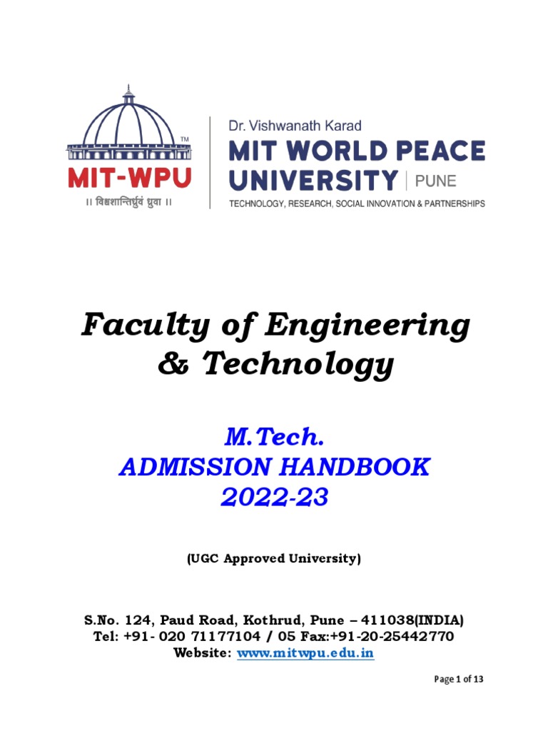 MIT-WPU M.Tech Admission Guide 2022-23 | PDF | Engineering ...