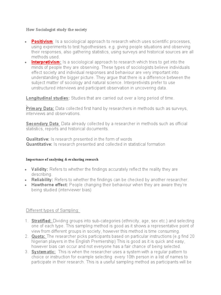 Sociology Study Notes - Unit 1 How Sociologist Study The Society | PDF ...