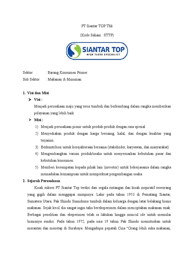 PT Siantar TOP TBK | PDF | Bisnis