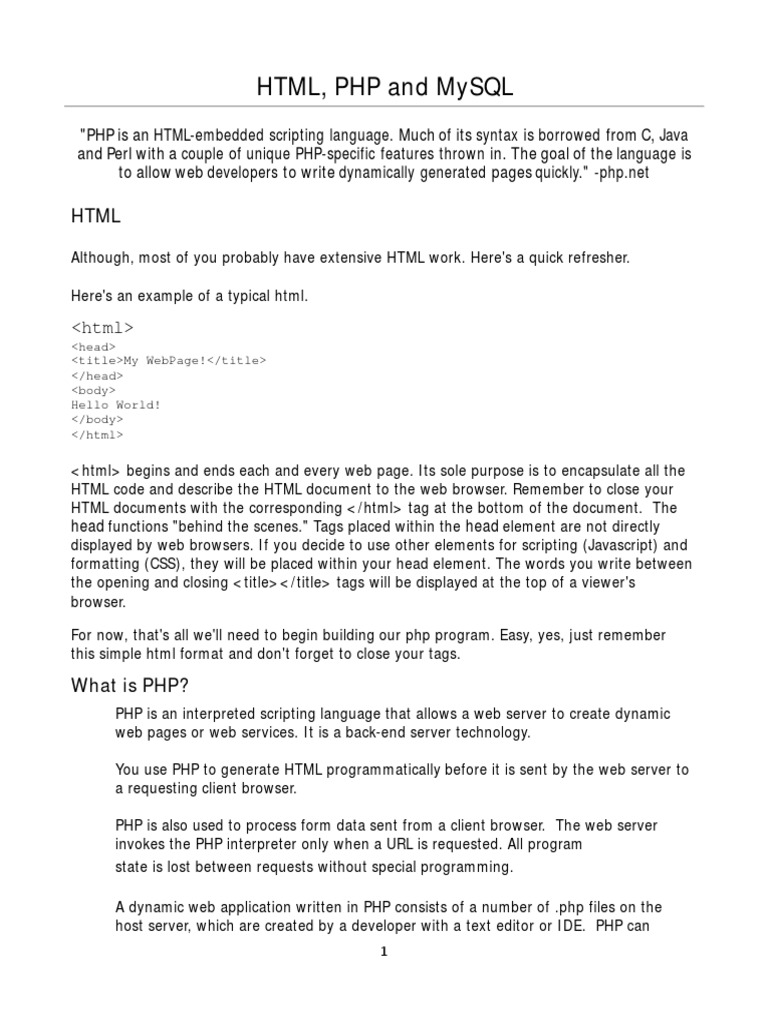 HTML, PHP and Mysql | Download Free PDF | World Wide Web | Internet & Web