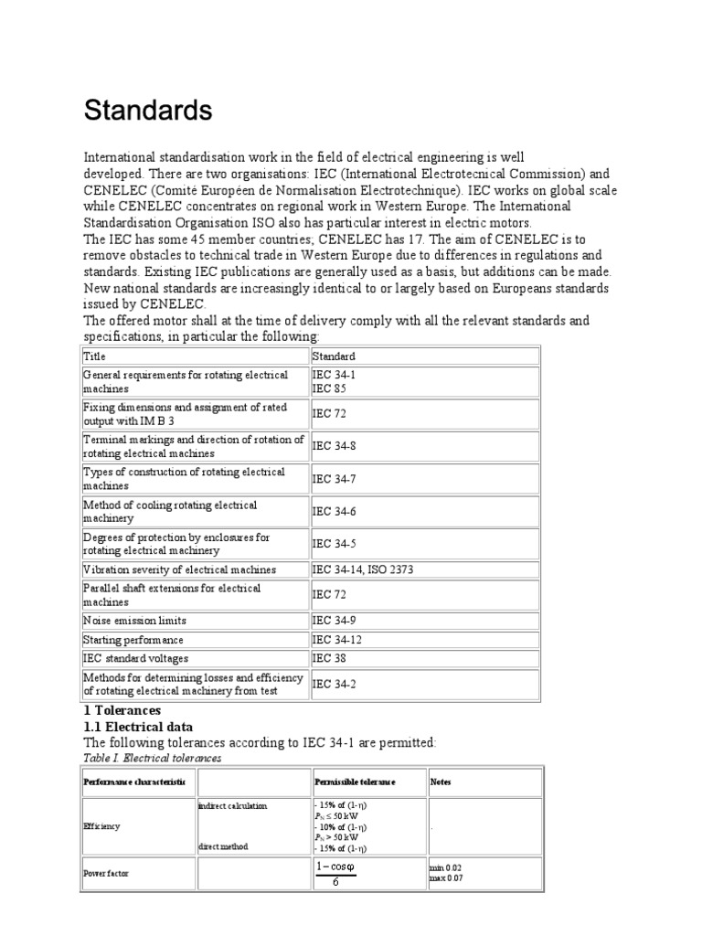 IEC Motor Standards | PDF | Engineering Tolerance | Standardization