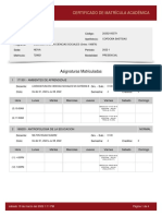 Certificado de Matrícula Académica: Asignaturas Matriculadas