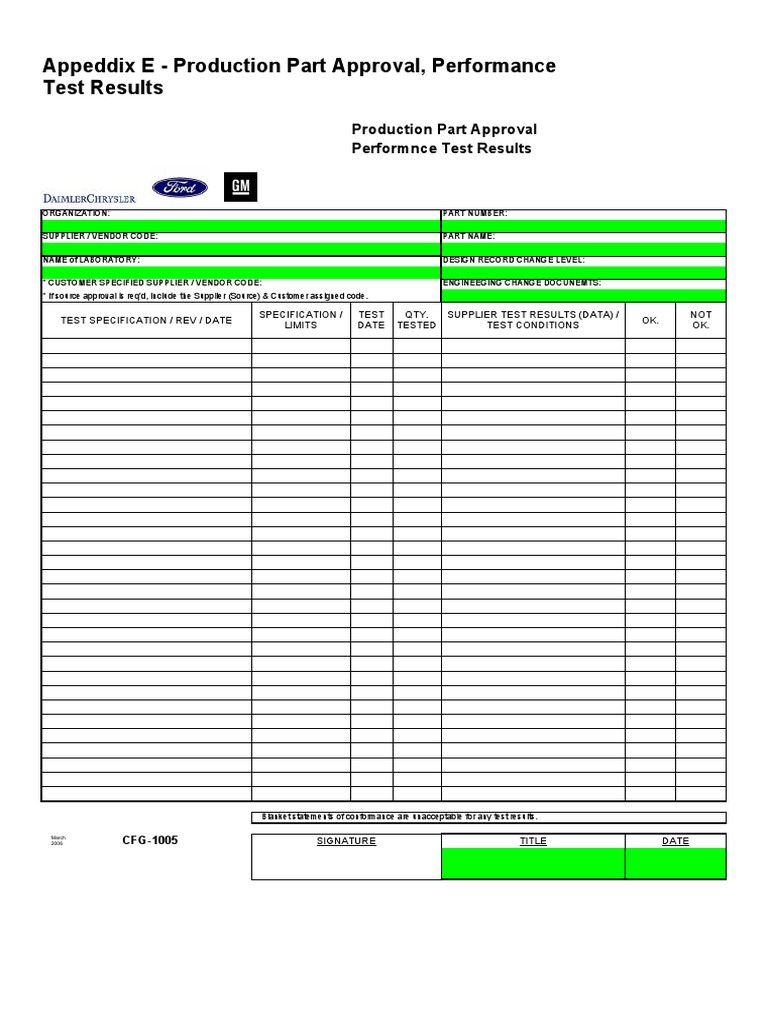 Production Part Approval Results | PDF | Technology & Engineering