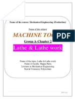 Machine Tools: Lathe & Lathe Work