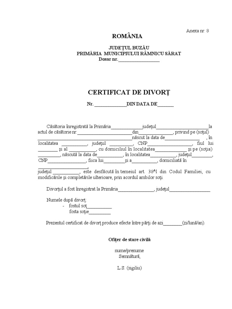 Anexa NR 8 Certificat Divort | PDF