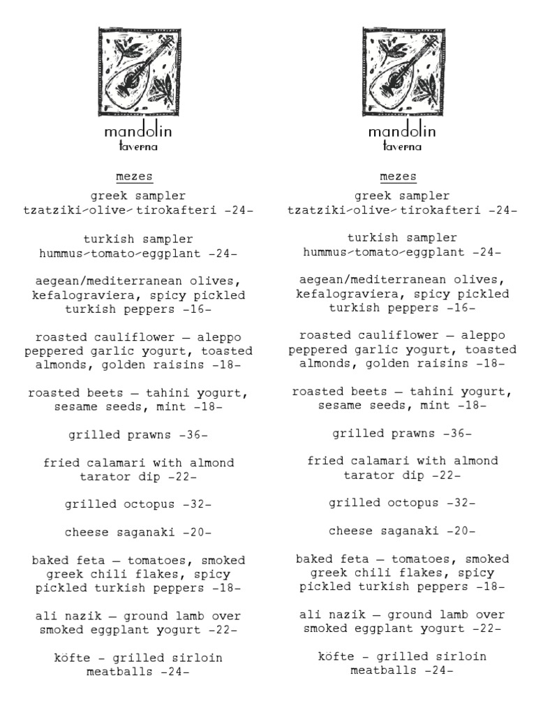 Mandolin Taverna Menu PDF Pickling Foods