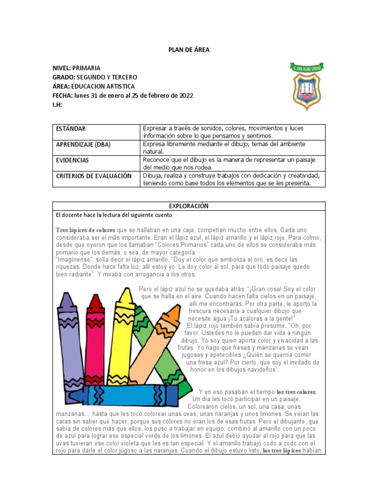 Plan de Área Grado Segundo y Tercero 1 | PDF | Color | Lápiz