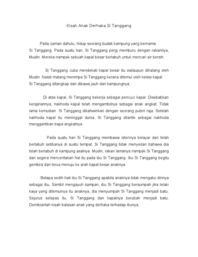 Kisah Anak Derhaka Si Tanggang