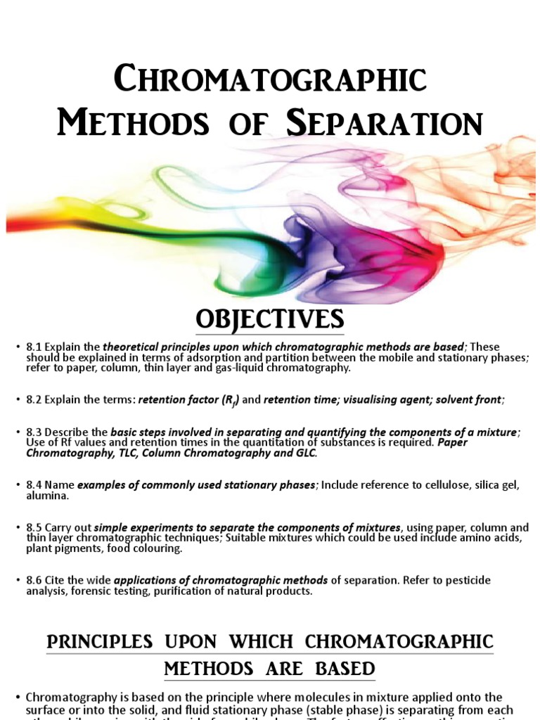 Lesson 8 Chromatographic Methods of Separation PDF Chromatography