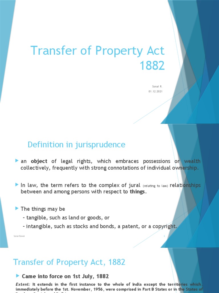 Transfer of Property Act 1882 Sonal R. 01.12.2021 PDF Mortgage Law