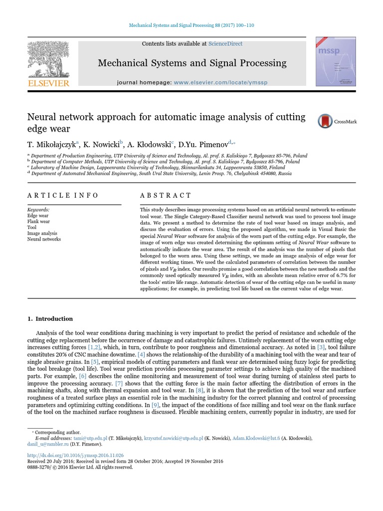 Neural Network Approach For Automatic Image Analysis of Cutting Edge ...
