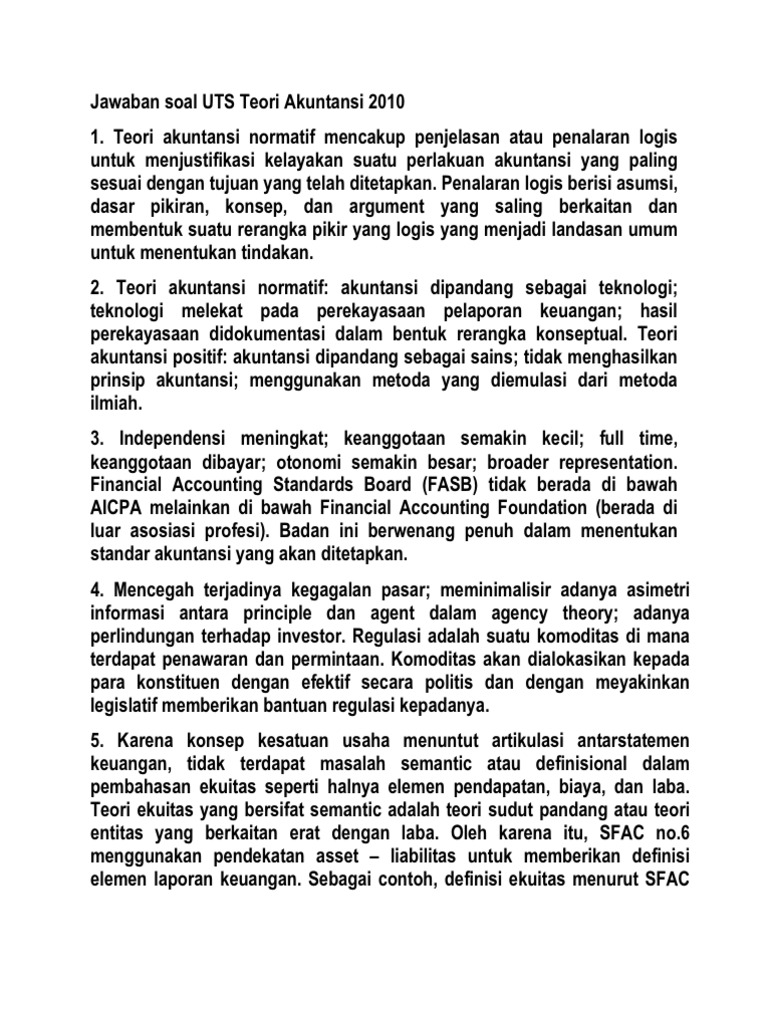 Jawaban Soal Uts Teori Akuntansi 2010