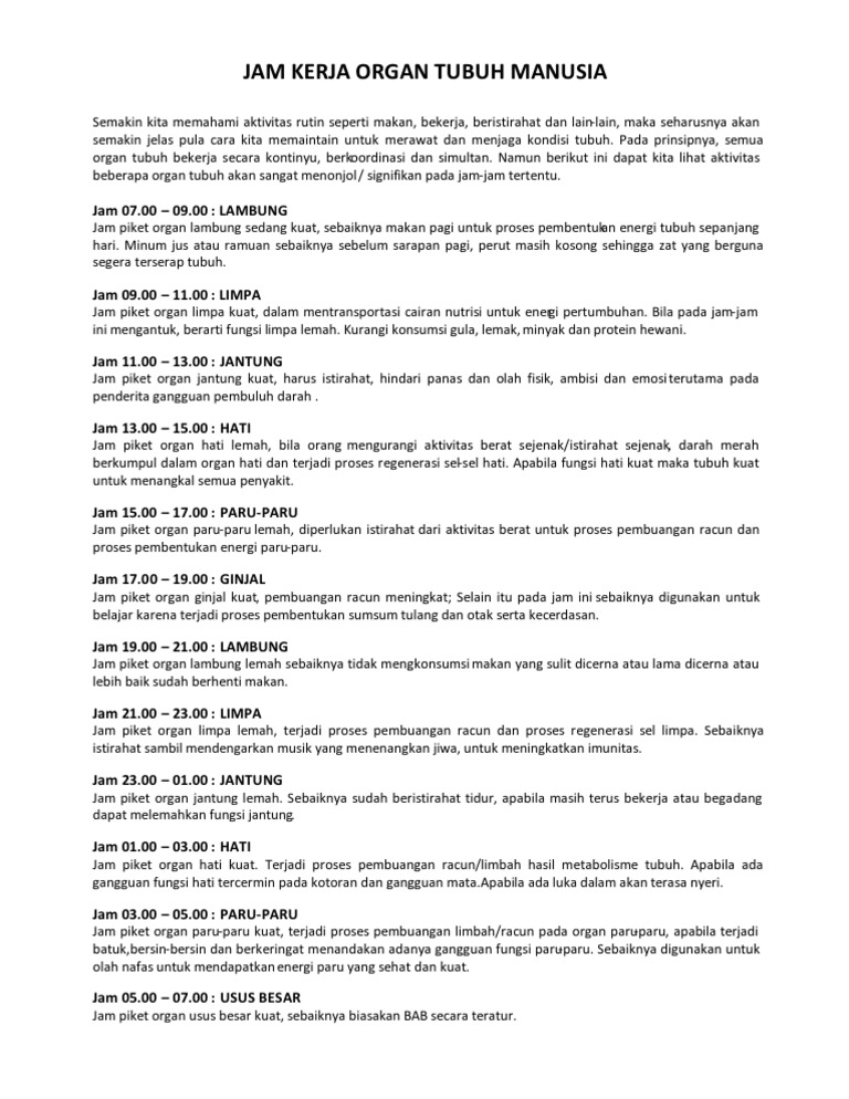 Jam Kerja Organ Tubuh Manusia PDF