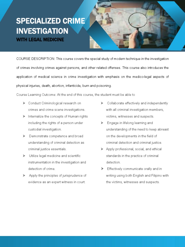 Specialized Crime Investigation Course | PDF | Crimes | Crime