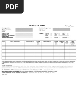 Music Cue Sheet