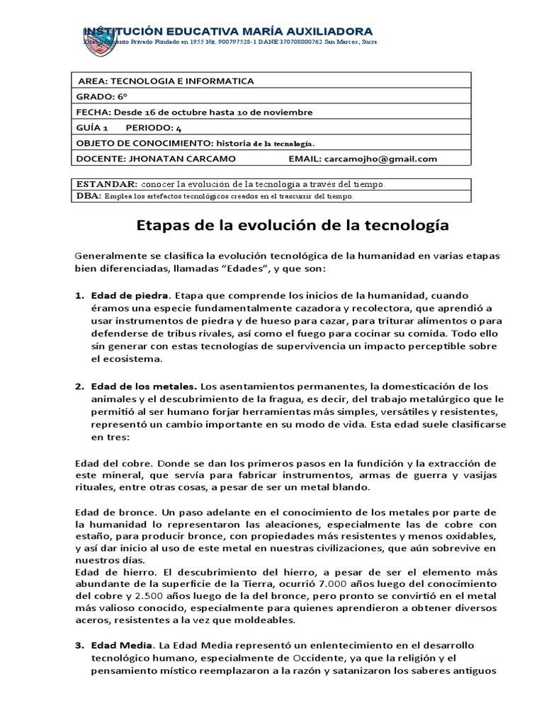 6° Guia Cuarto Periodo Tecnologia e Informatica | PDF | Bronce | Cobre