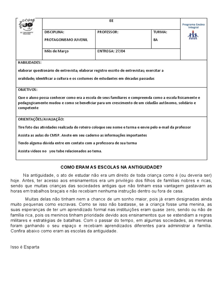 02 - Como Eram As Escolas Antigamente | PDF | Esparta | Escolas